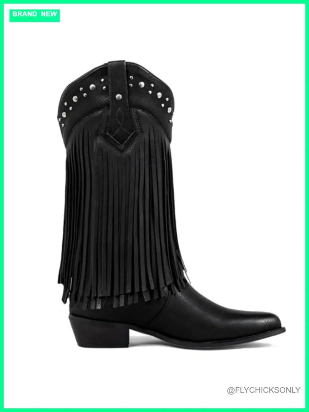 Faux Suede Fringe Cowboy Boots with Stud Accents - Wide Calf
